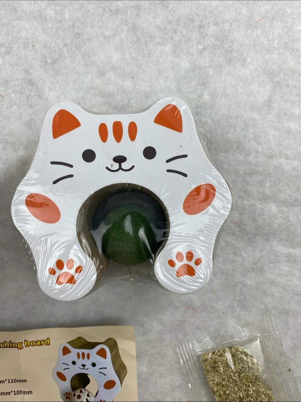 Cute Cat scratching board Set - White with Orange Accents